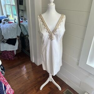 White Lilly Pulitzer shift dress with gold piping/embroidery